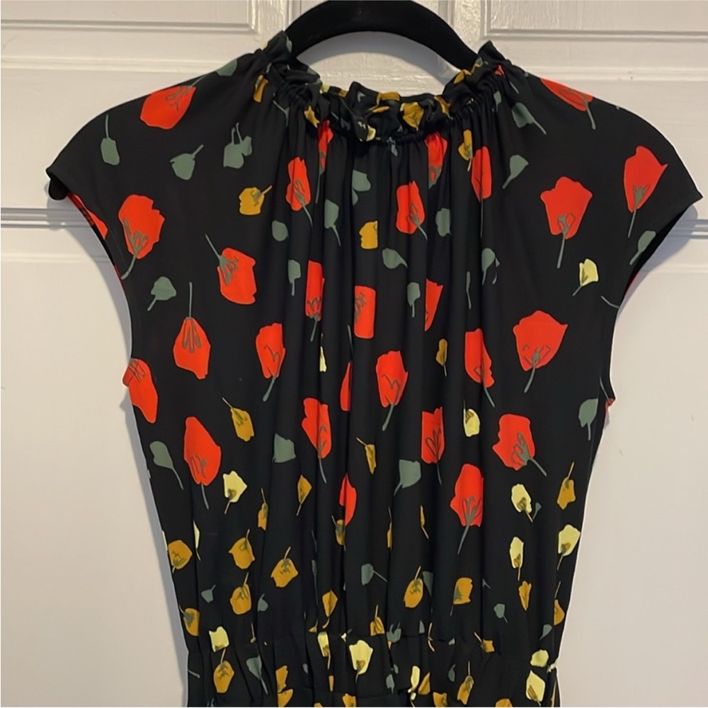 Banana Republic Black Midi Dress with Orange and Yellow Print - Picture 2 of 3
